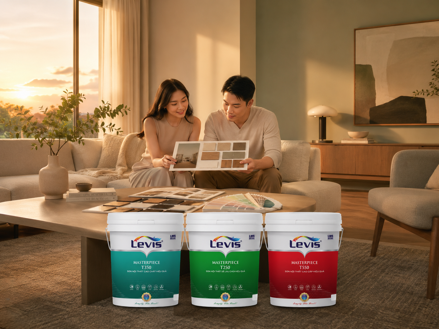 Phối màu sơn phòng khách theo ánh sáng tự nhiên