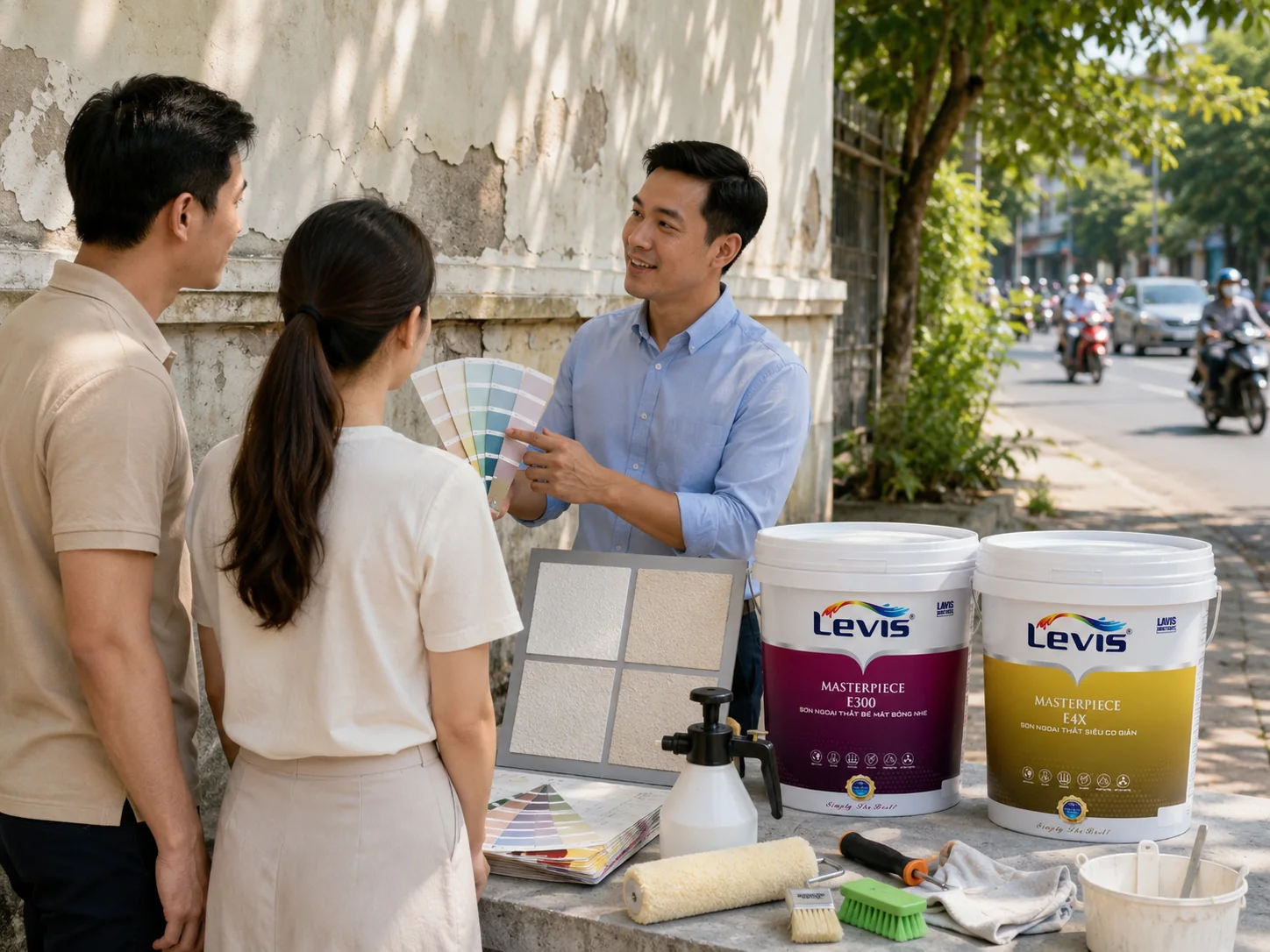 Chọn hệ sơn và màu cho mặt tiền gần đường
