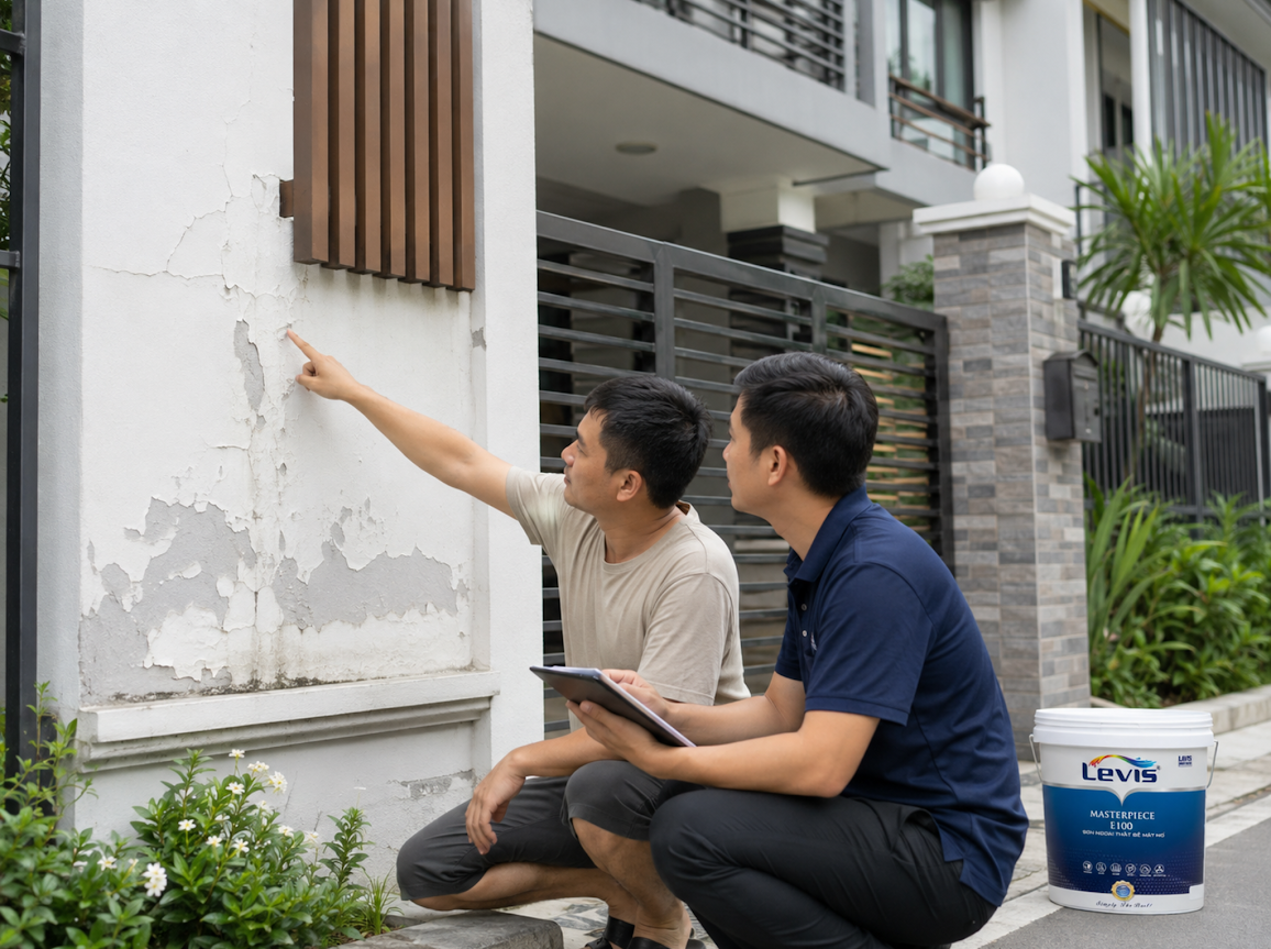 Kiểm tra tường mặt tiền trước khi sơn ngoài trời