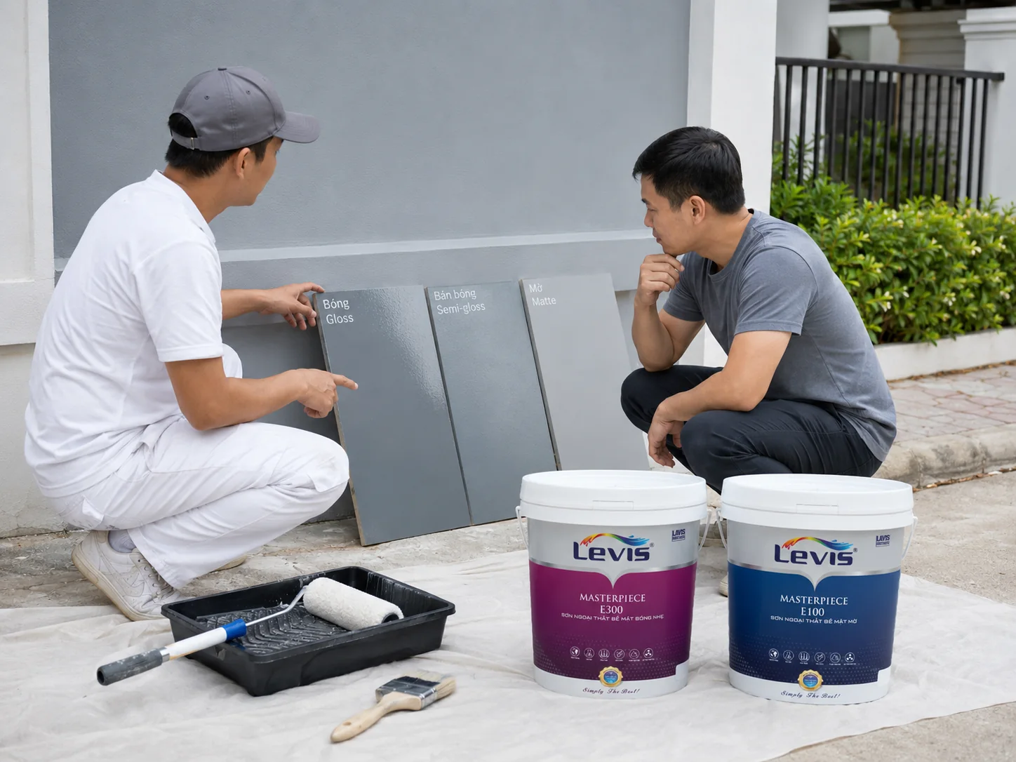 Thử màu và độ bóng sơn ngoại thất trên tấm mẫu