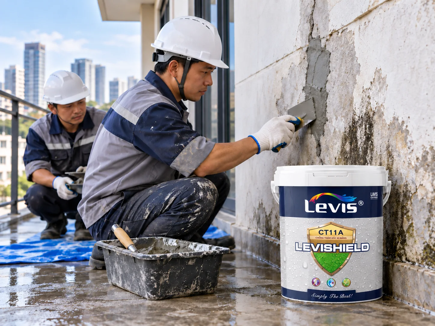 Minh họa loại bỏ lớp bề mặt tường hư hỏng