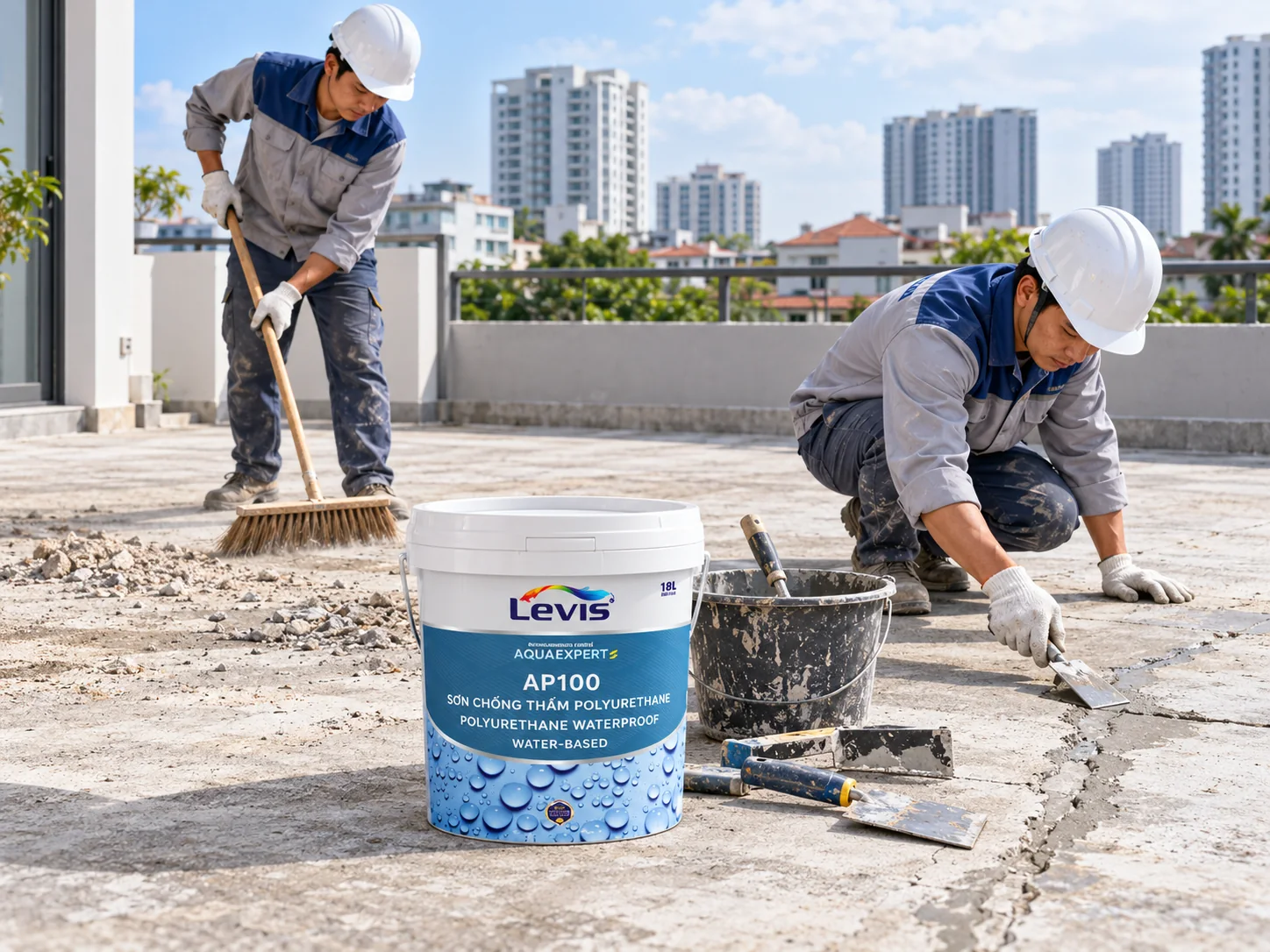 Minh họa làm sạch và chuẩn bị mặt bằng sân thượng
